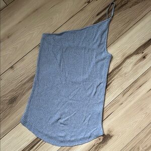 Blue Asymmetrical Ribbed Camisole